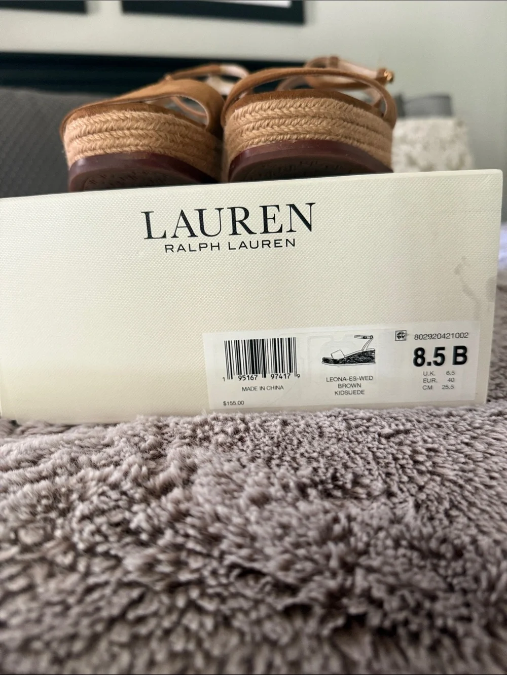 Lauren Ralph Lauren Leona Espadrille Wedge Sandals Brown Suede Size 8.5B